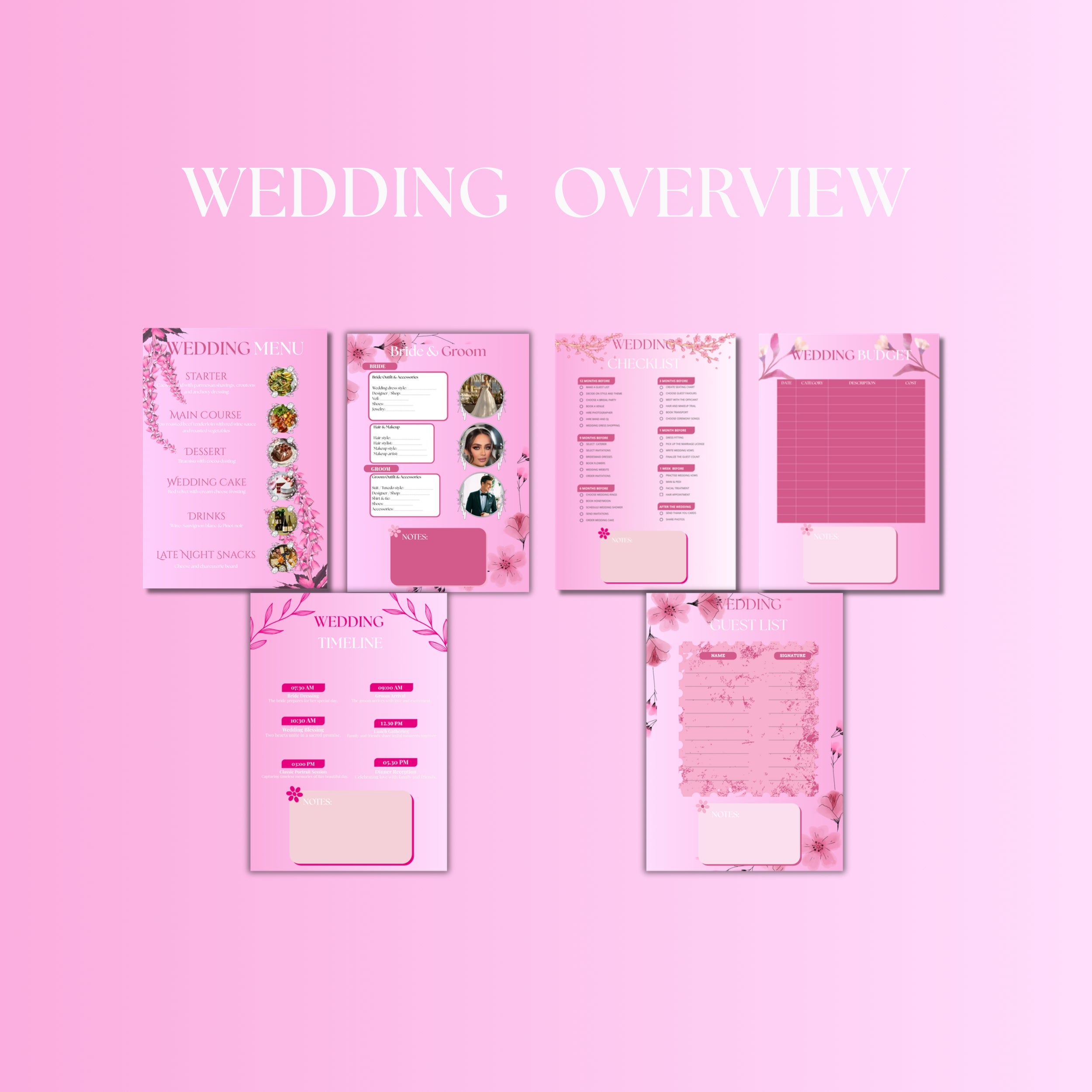 Pink and Lavender Stripes Wedding Planner Binder – Printable PDF