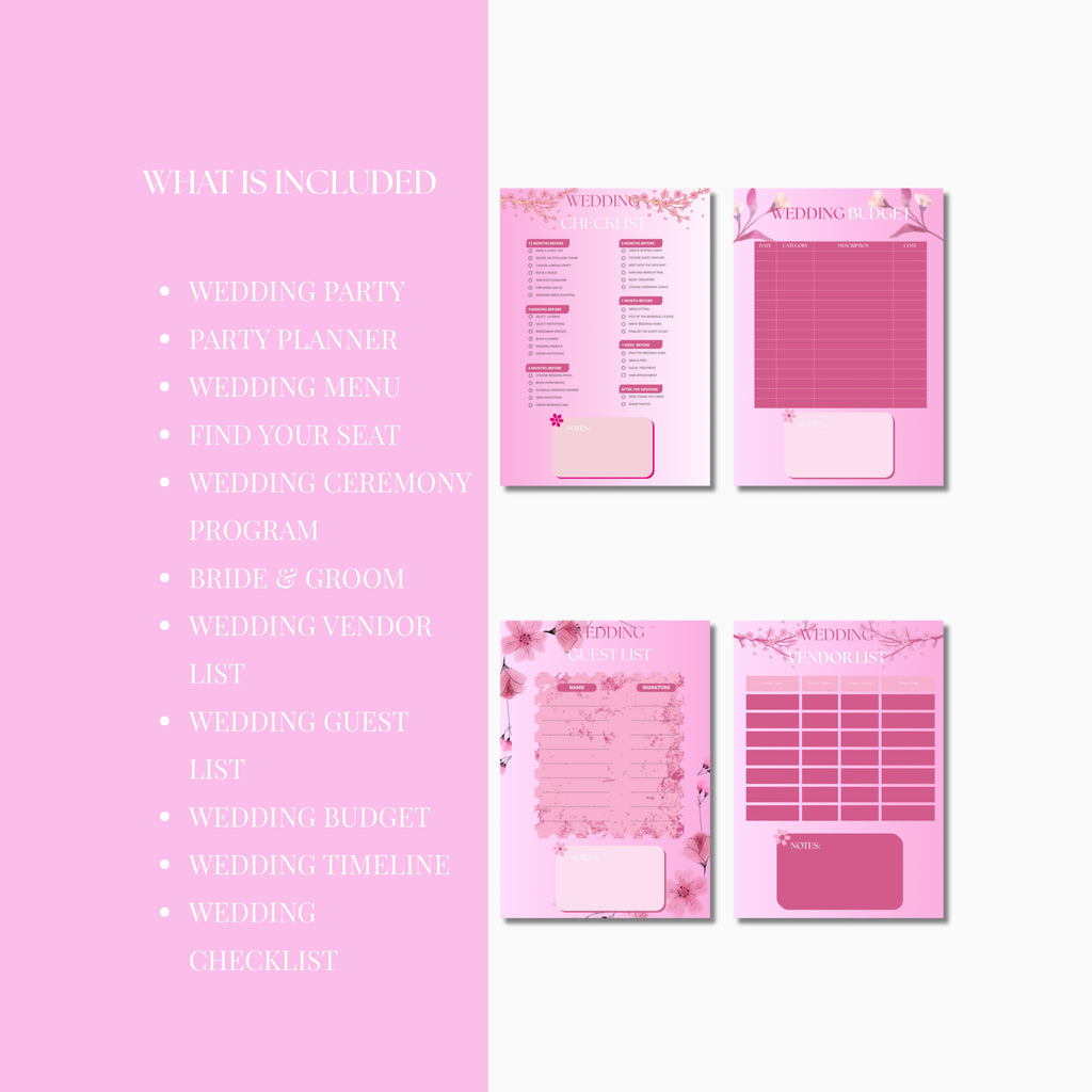 Pink and Lavender Stripes Wedding Planner Binder – Printable PDF